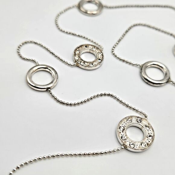 Trifari Fine Silvertone Ball Chain Alternating 1/2 inch Circles with Rhinestones - Picture 1 of 5